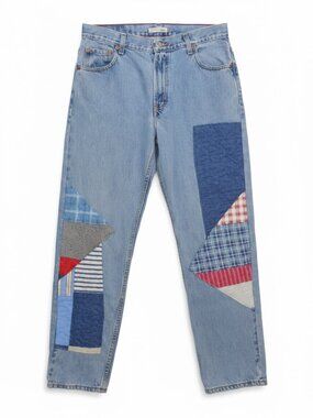 Vtg Levi's 550 Relaxed Tapered Fit Reworked Quilted Patchwork Jean Size 12M